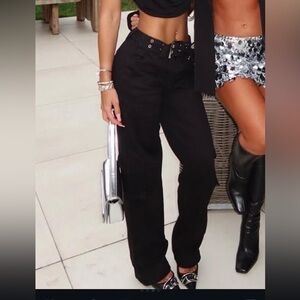 White Fox Good Days Ahead Low Rise Belted Pants, Black, XS